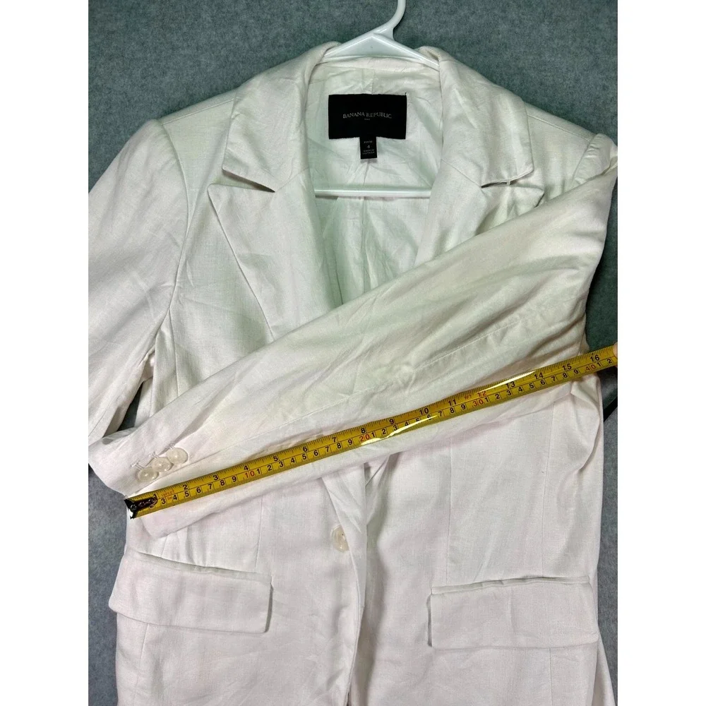 Banana Republic Blazer Jacket Womens 4 Petite White Linen Cotton Single Breasted